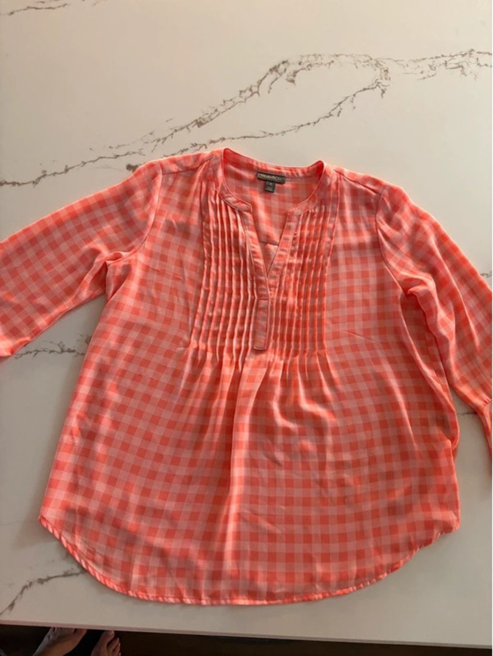 Style & Co. Coral Gingham Pintuck Blouse – Size Medium